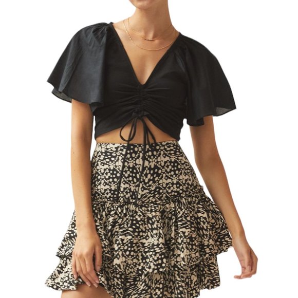 Maeve Tops - Maeve by Anthropologie‎ Cinched Flutter-Sleeve Blouse Size Medium NWT